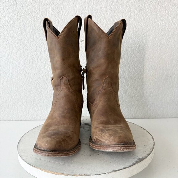 Lane PLAIN JANE Midi Boots Womens Cowboy 8 Western Brown Leather Short Ankle - Picture 6 of 12